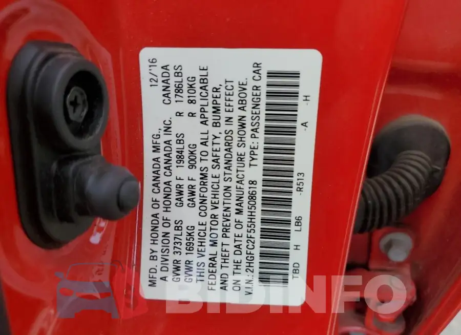2HGFC2F55HH508618 Photo# 13