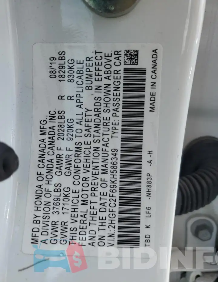 2HGFC2F69KH586349 Photo# 12