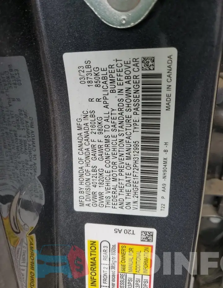 2HGFE1F72PH312995 Photo# 12