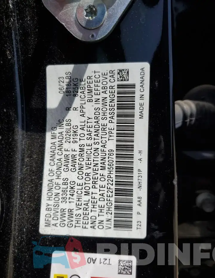 2HGFE2F22PH560769 Photo# 12