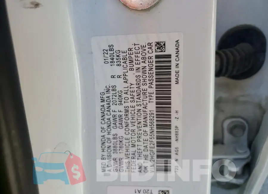 2HGFE2F55NH568291 Photo# 12