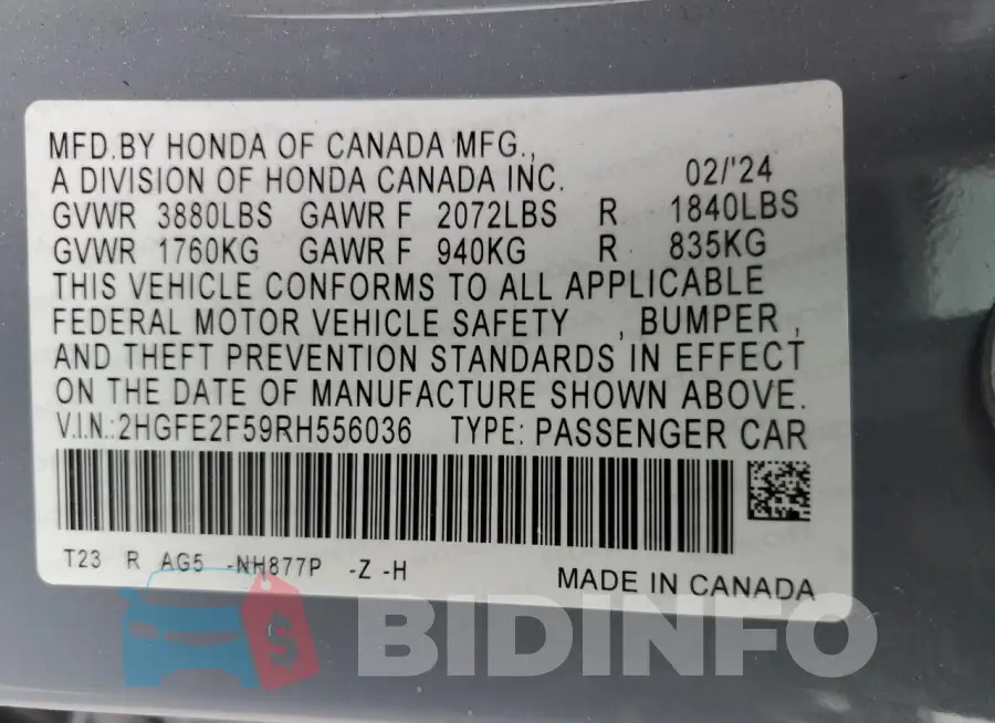 2HGFE2F59RH556036 Photo# 12
