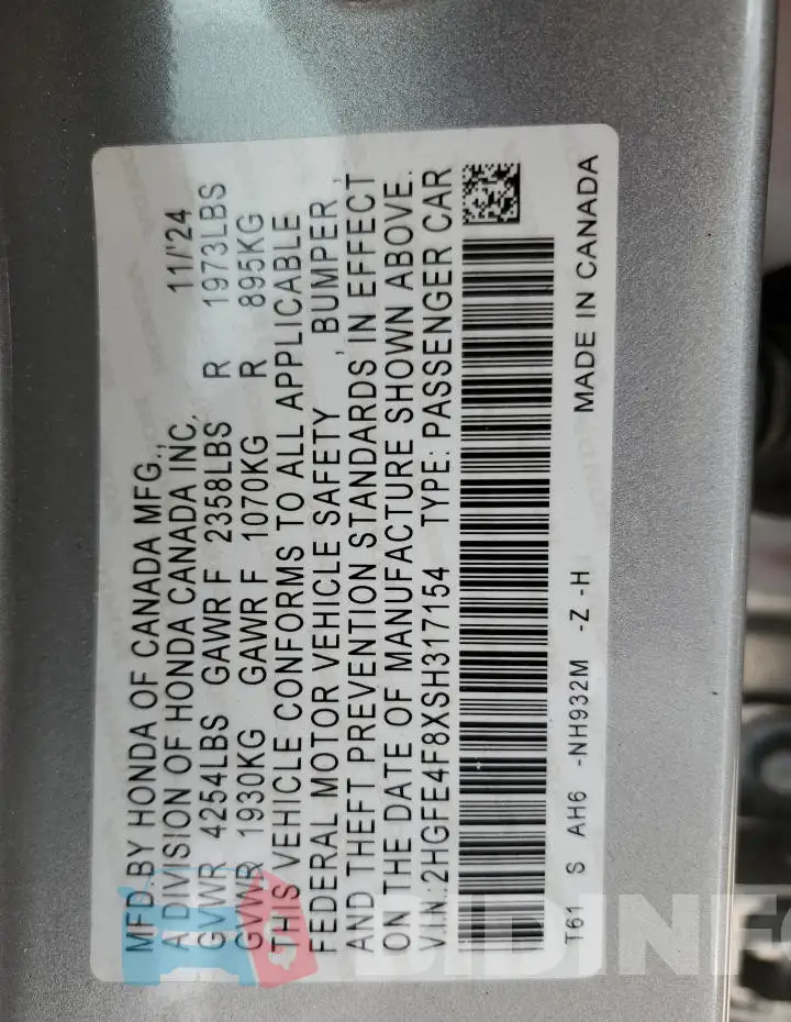 2HGFE4F8XSH317154 Photo# 12