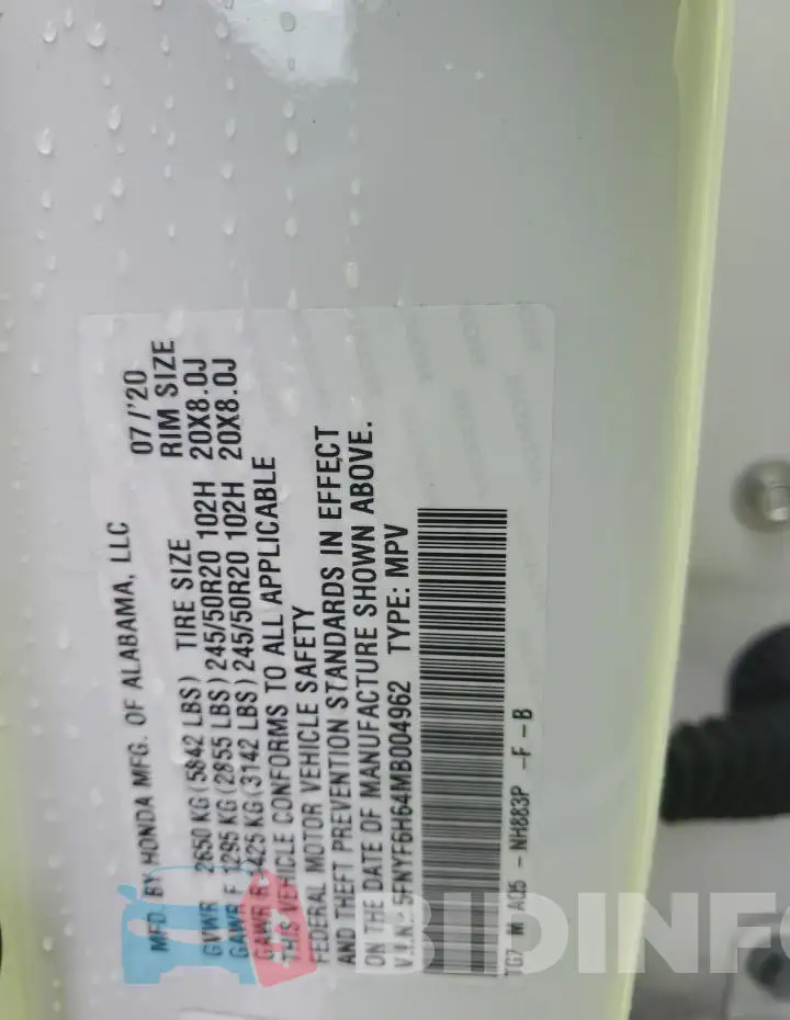 5FNYF6H64MB004962 Photo# 13