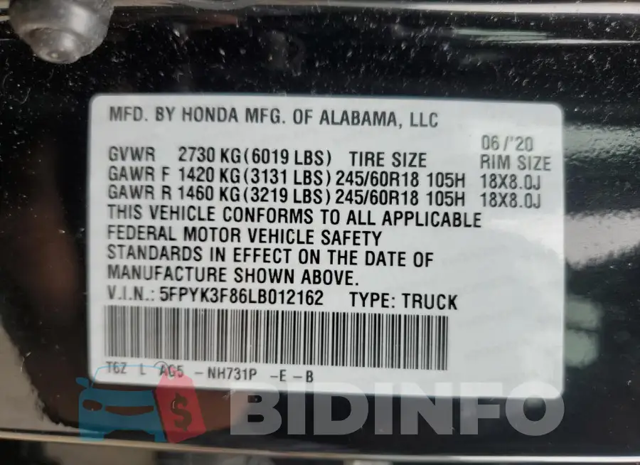 5FPYK3F86LB012162 Photo# 12