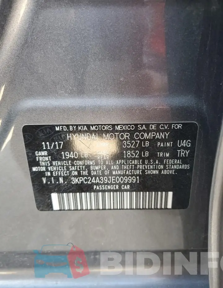 3KPC24A39JE009991 Photo# 12