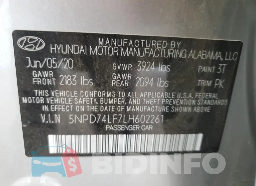 5NPD74LF7LH602261 Photo# 12