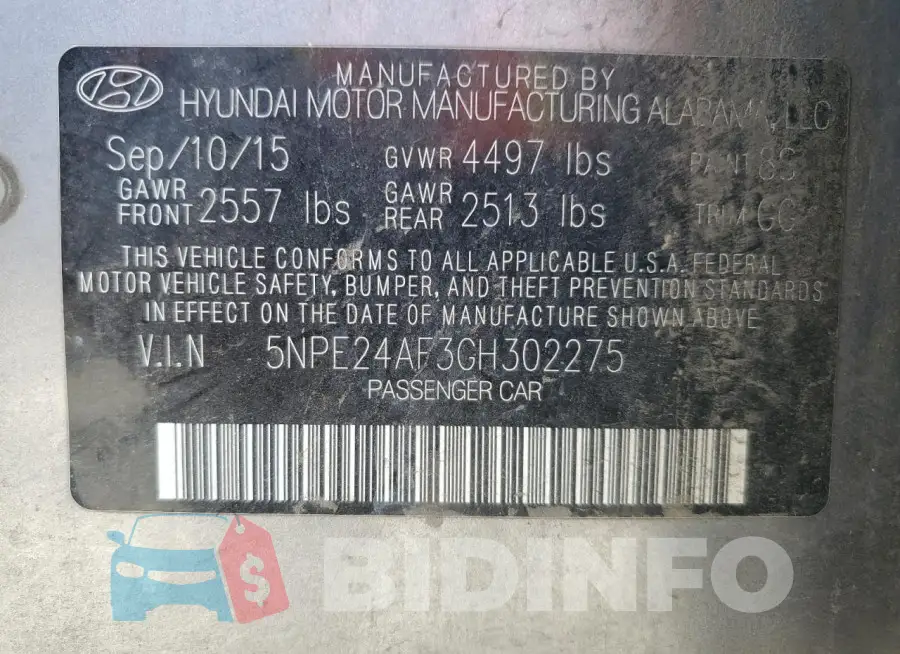 5NPE24AF3GH302275 Photo# 13