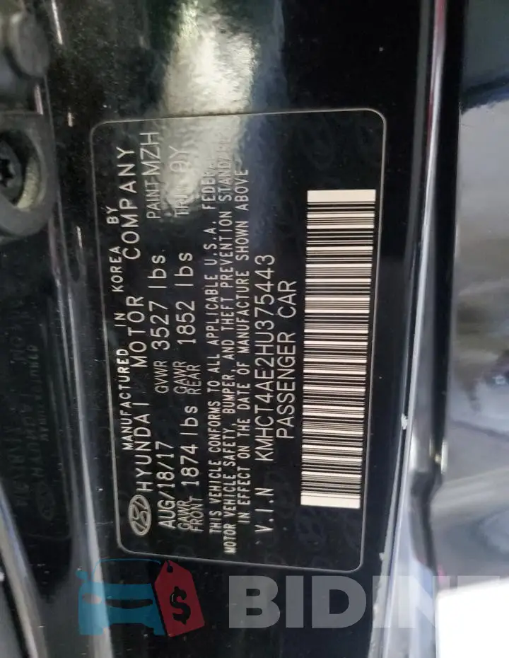 KMHCT4AE2HU375443 Photo# 12