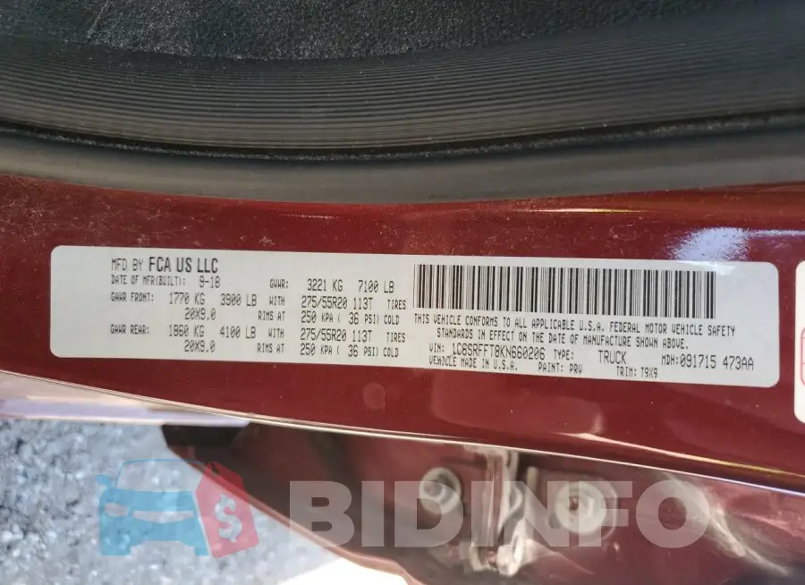 1C6SRFFT8KN660206 Photo# 12