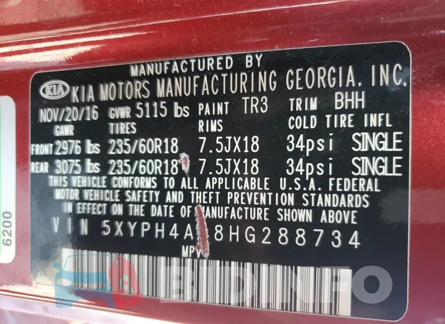 5XYPH4A18HG288734 Photo# 13