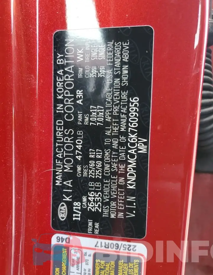 KNDPMCAC6K7609956 Photo# 13