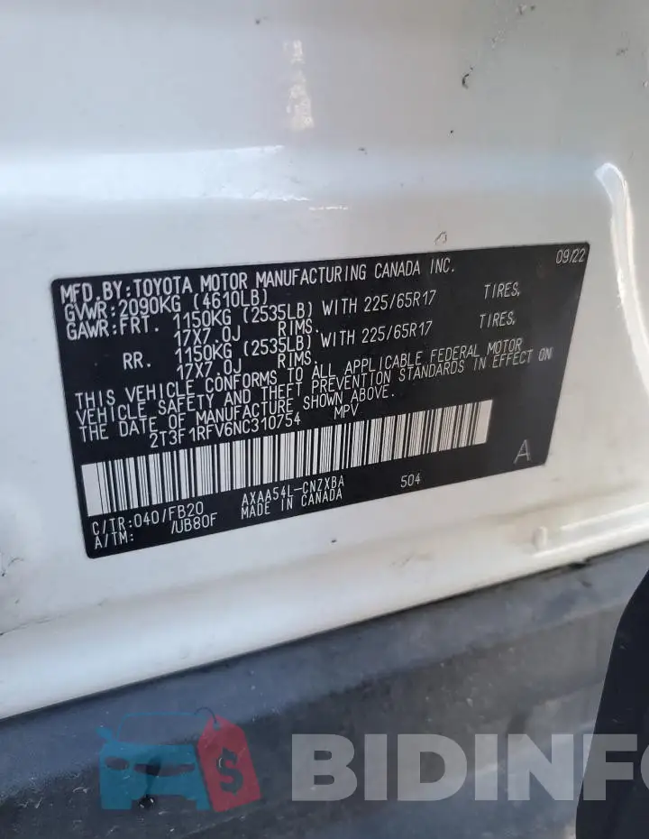 2T3F1RFV6NC310754 Photo# 13