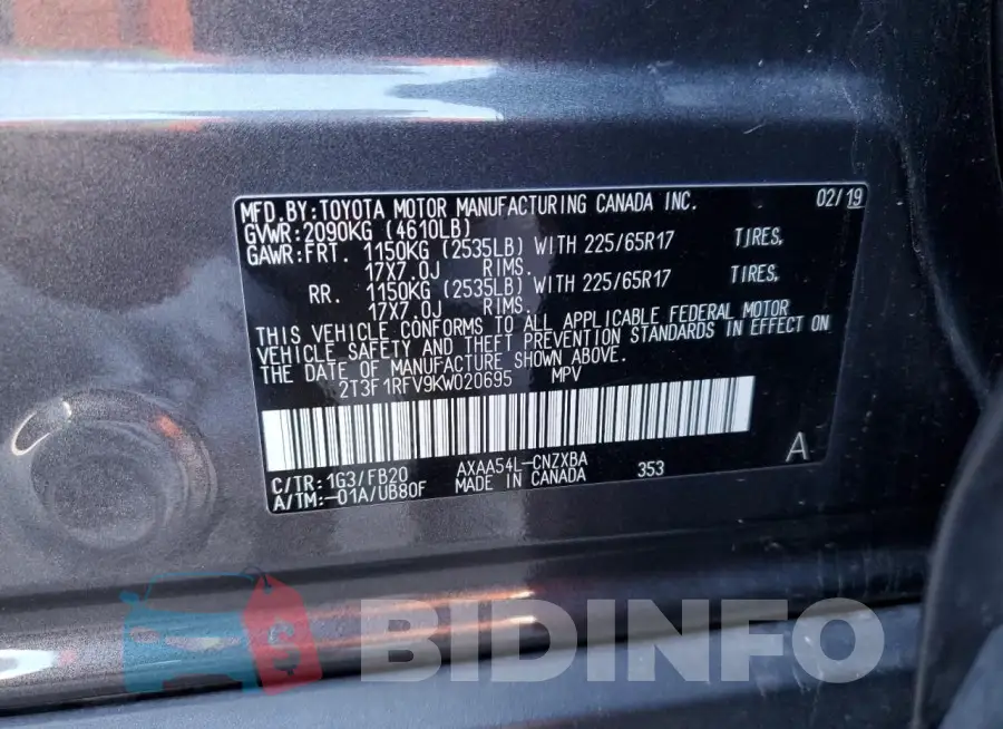 2T3F1RFV9KW020695 Photo# 12