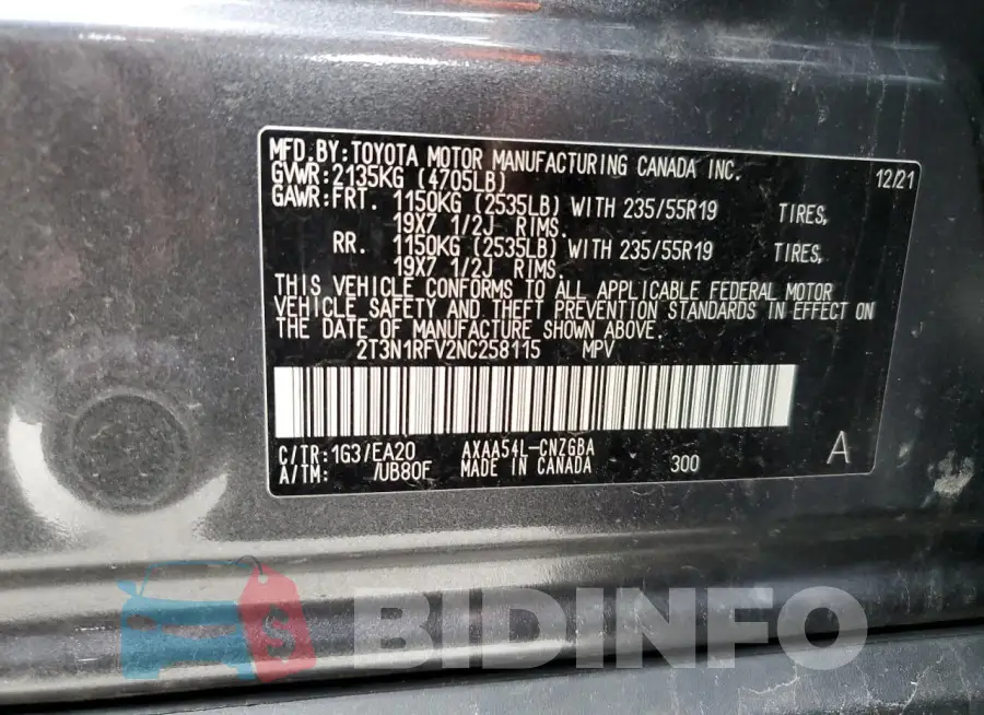 2T3N1RFV2NC258115 Photo# 13