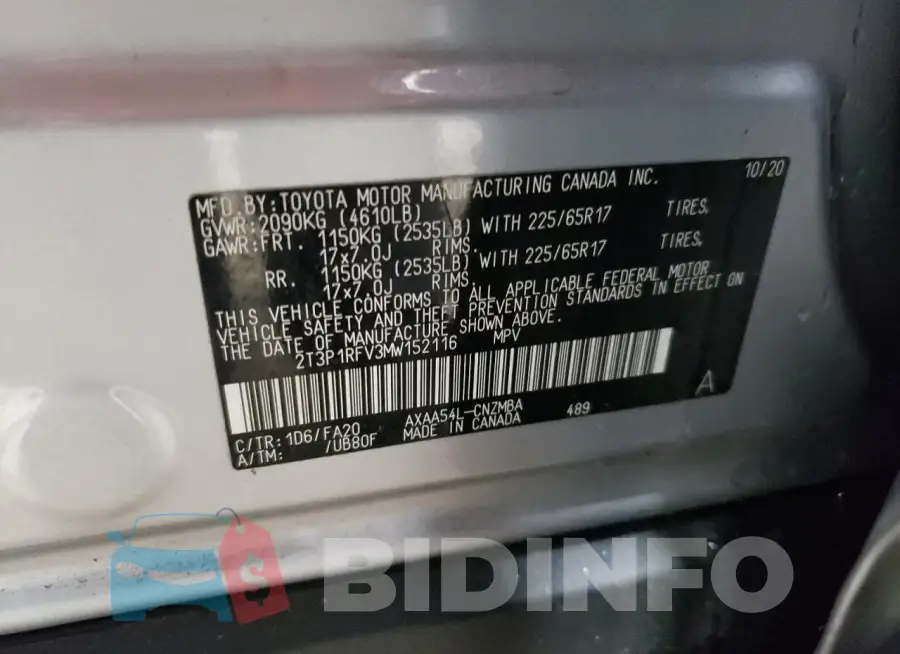 2T3P1RFV3MW152116 Photo# 13