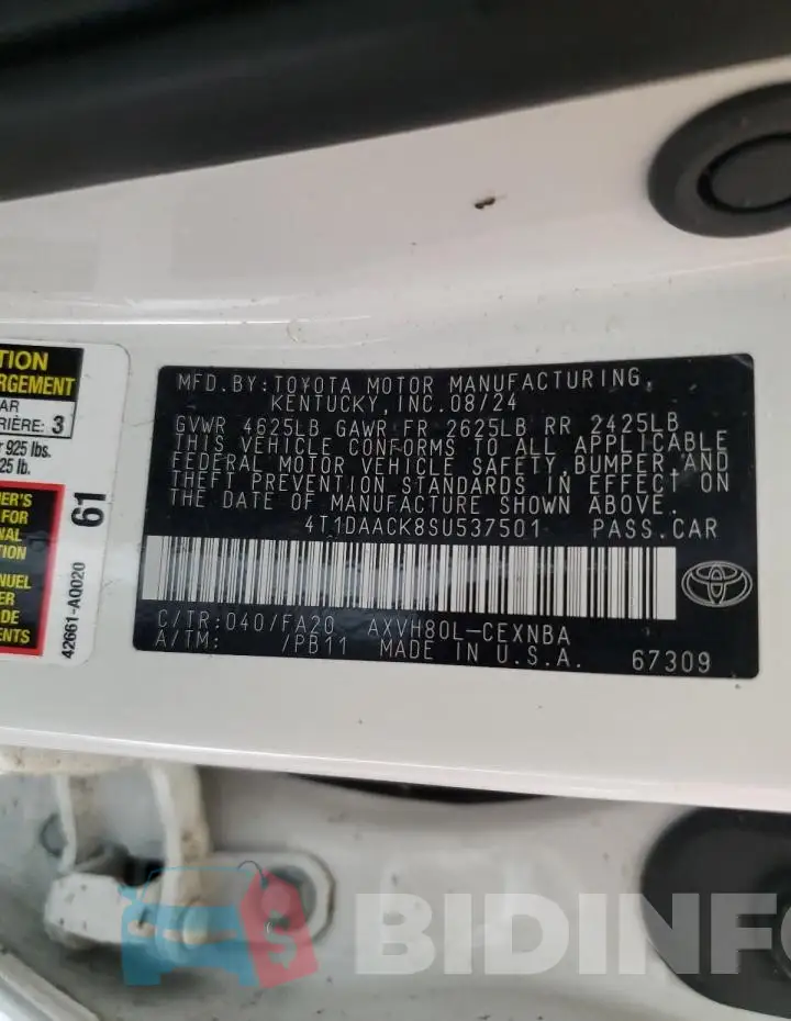 4T1DAACK8SU537501 Photo# 13