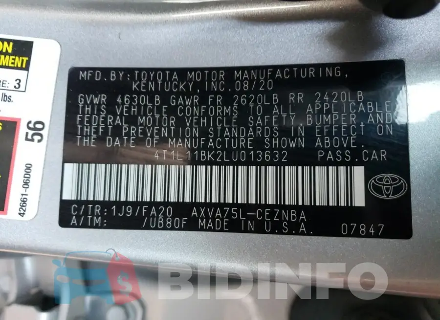 4T1L11BK2LU013632 Photo# 12