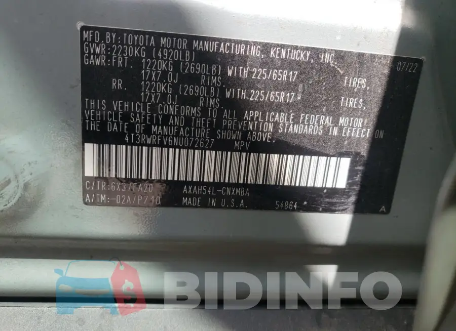 4T3RWRFV6NU072627 Photo# 13