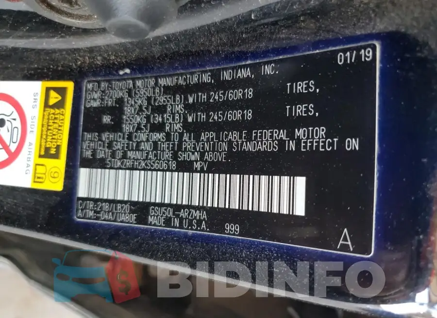 5TDKZRFH2KS560618 Photo# 13