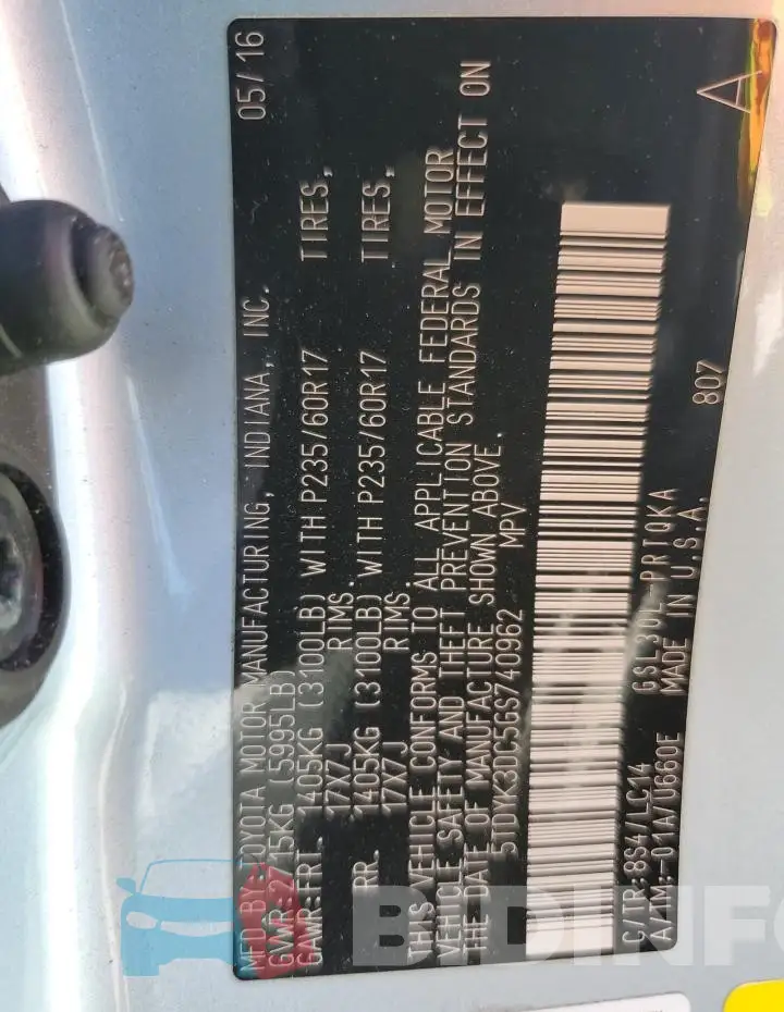 5TDYK3DC5GS740962 Photo# 14