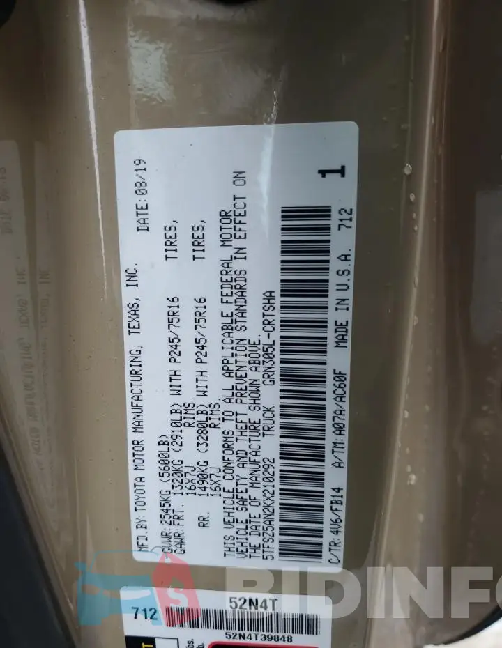 5TFSZ5AN2KX210292 Photo# 12