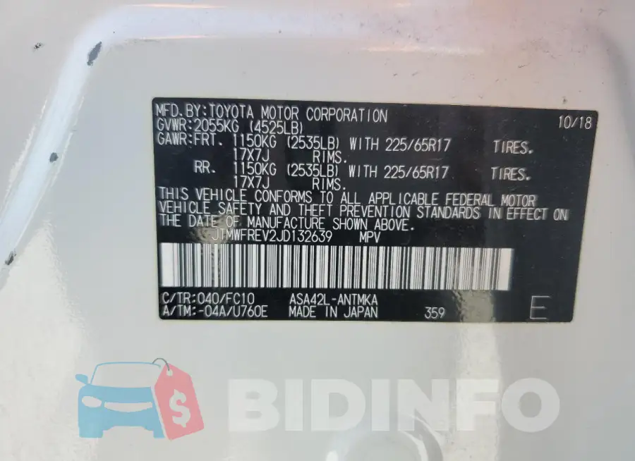 JTMWFREV2JD132639 Photo# 14