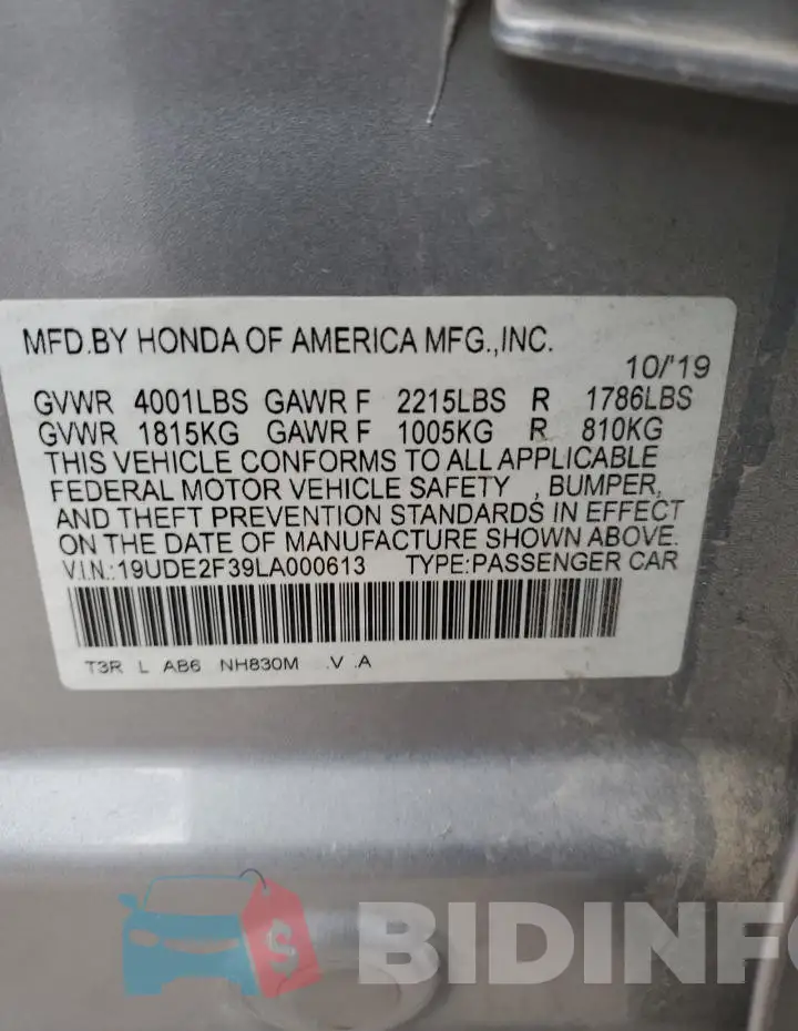 19UDE2F39LA000613 Photo# 12