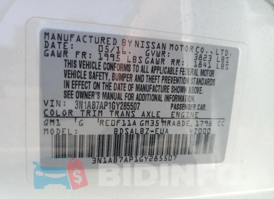 3N1AB7AP1GY285507 Photo# 13
