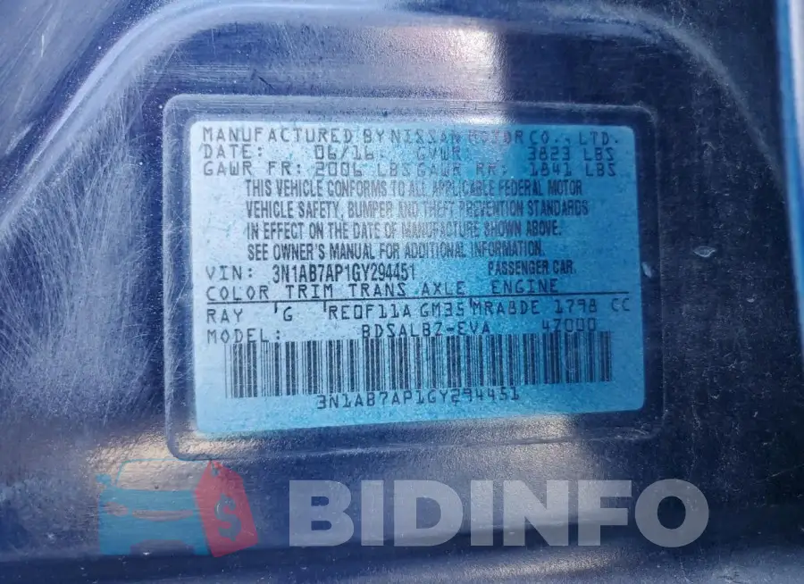 3N1AB7AP1GY294451 Photo# 12