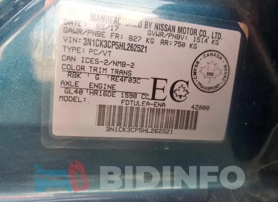 3N1CK3CP5HL262521 Photo# 13