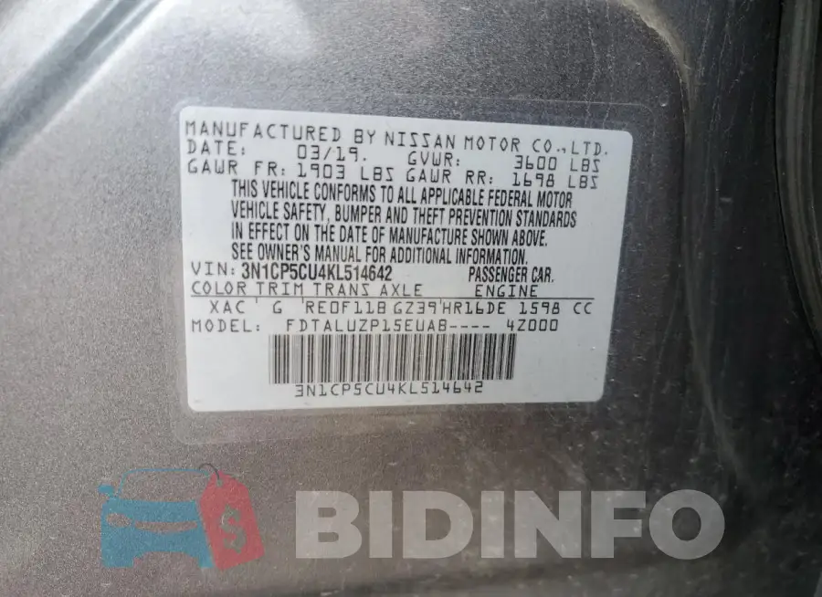 3N1CP5CU4KL514642 Photo# 13