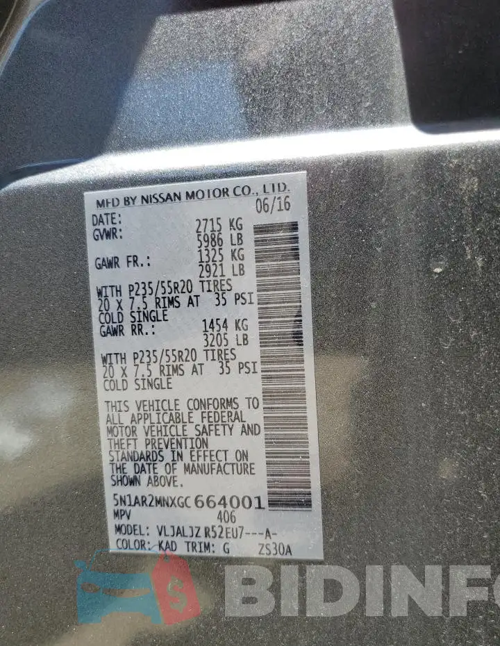 5N1AR2MNXGC664001 Photo# 13