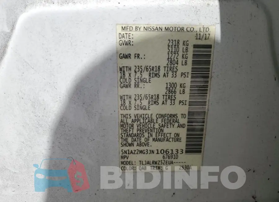 5N1AZ2MG3JN106133 Photo# 13