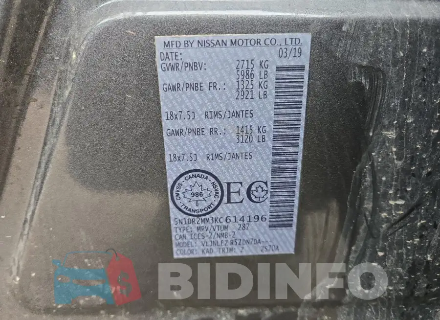 5N1DR2MM3KC614196 Photo# 13