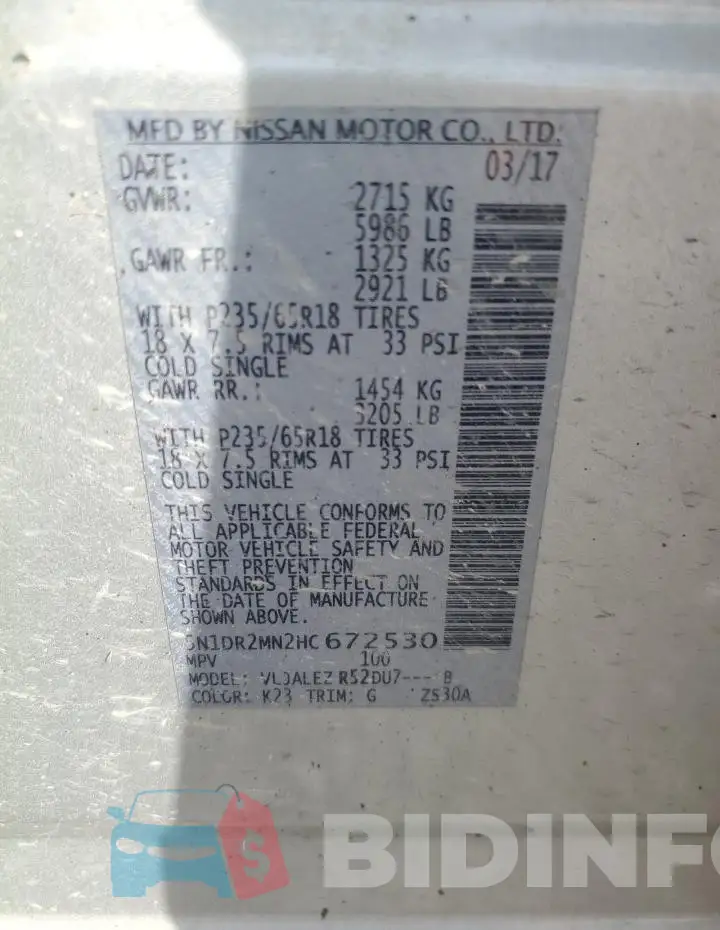 5N1DR2MN2HC672530 Photo# 13