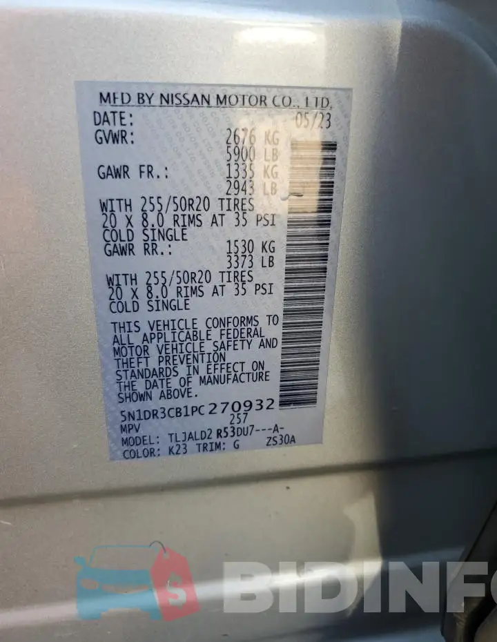 5N1DR3CB1PC270932 Photo# 13