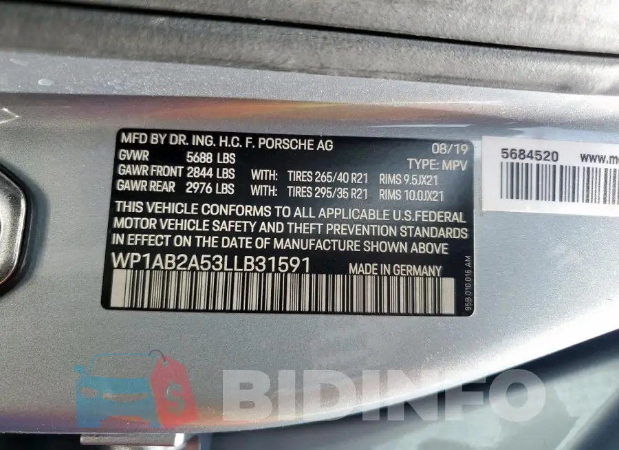 WP1AB2A53LLB31591 Photo# 13