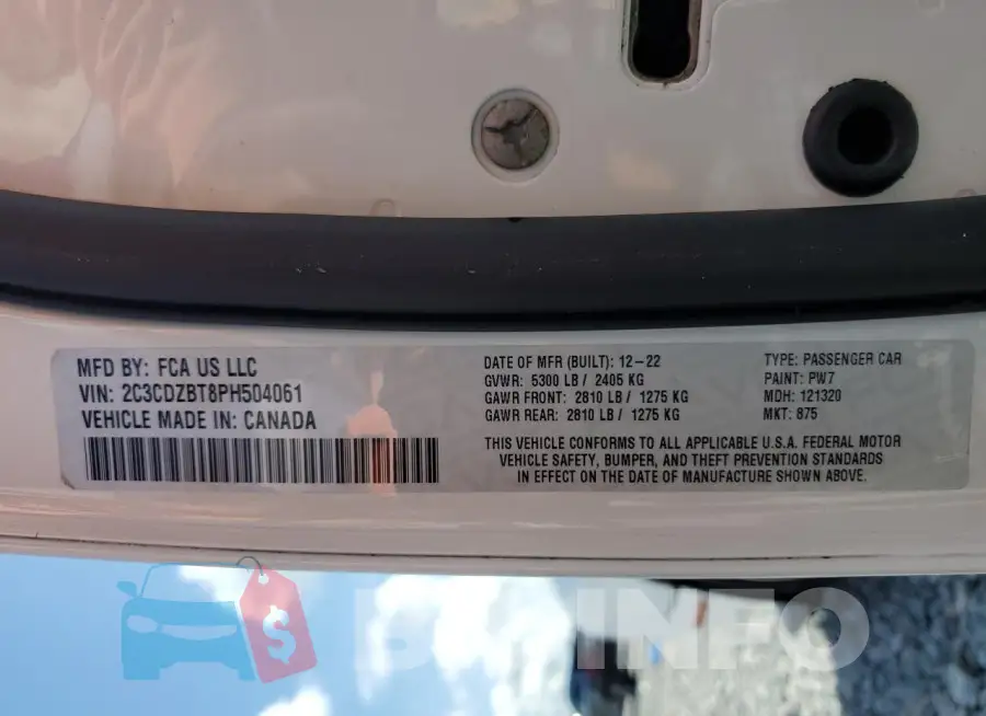 2C3CDZBT8PH504061 Photo# 12
