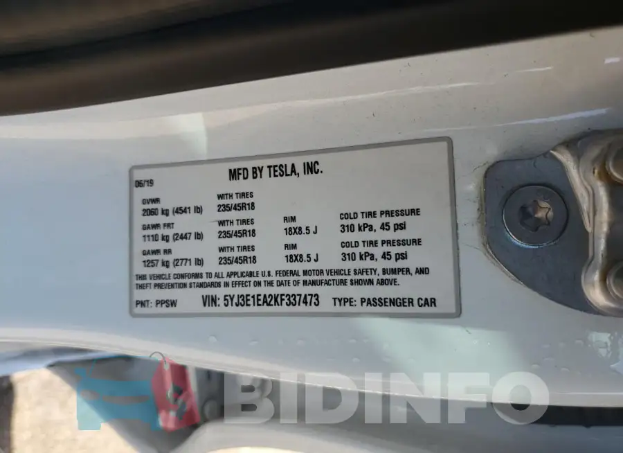 5YJ3E1EA2KF337473 Photo# 12