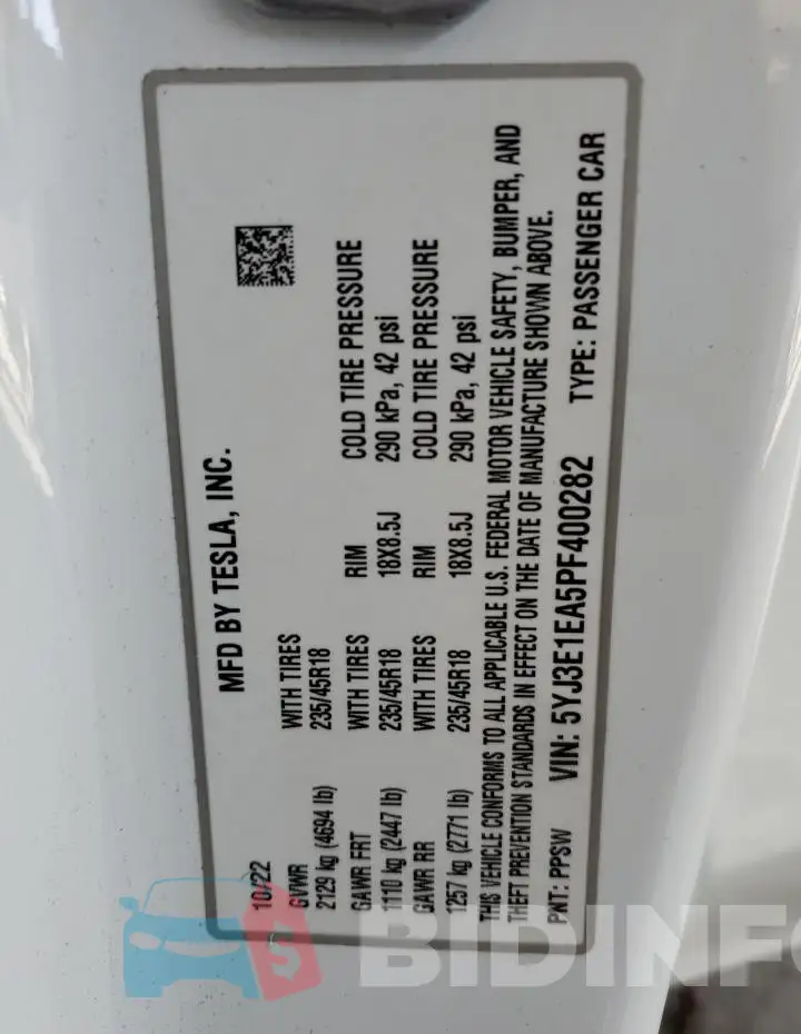 5YJ3E1EA5PF400282 Photo# 13