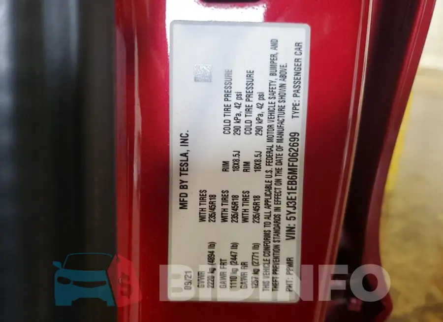 5YJ3E1EB6MF062699 Photo# 12