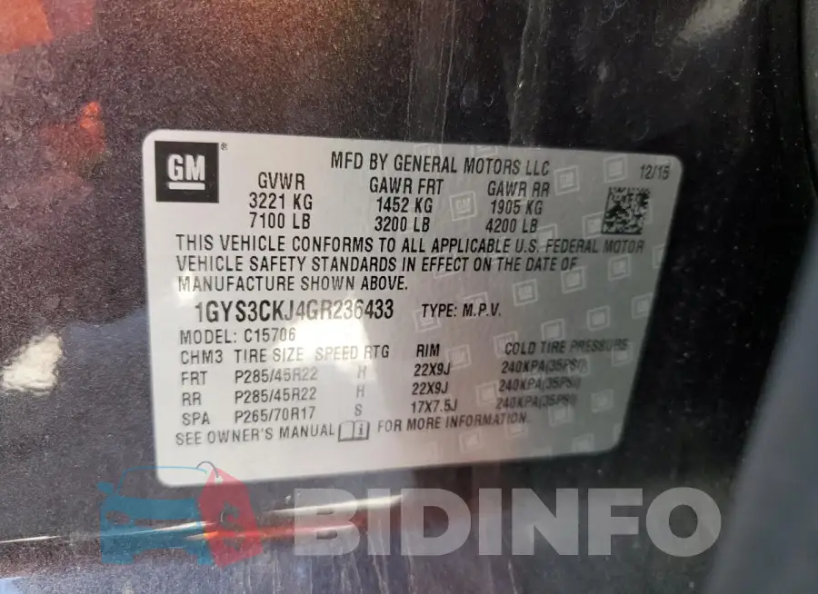 1GYS3CKJ4GR236433 Photo# 14