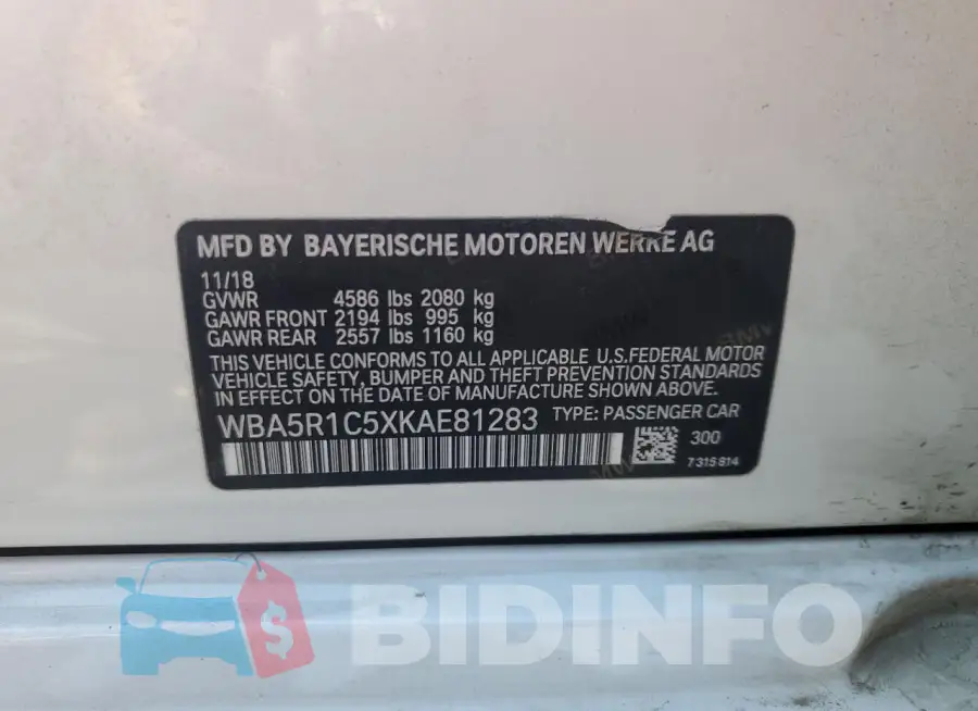 WBA5R1C5XKAE81283 Photo# 12
