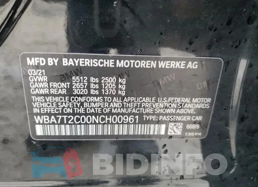 WBA7T2C00NCH00961 Photo# 13