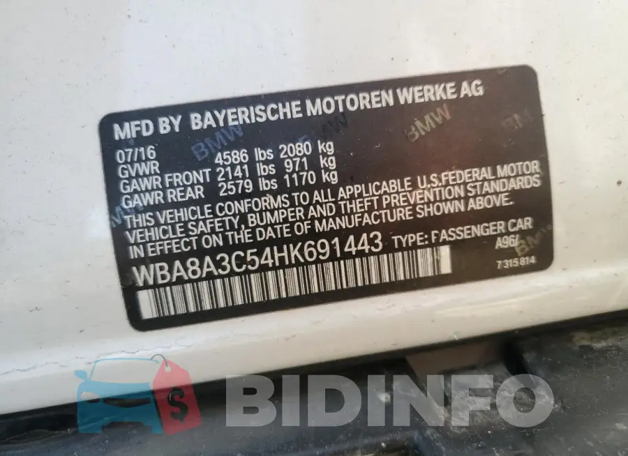 WBA8A3C54HK691443 Photo# 13
