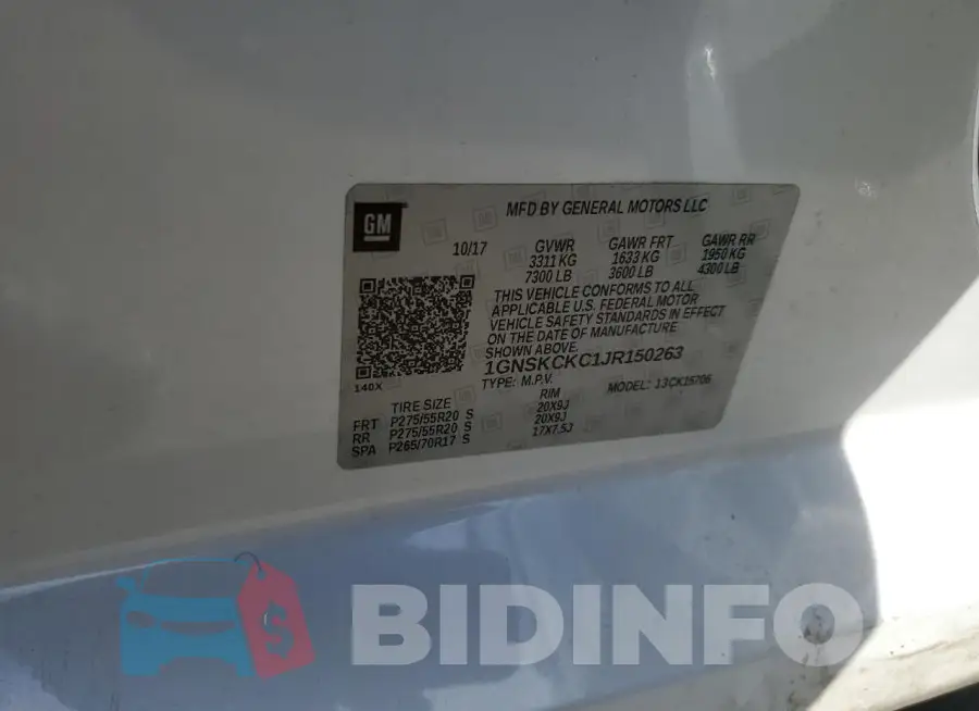 1GNSKCKC1JR150263 Photo# 14