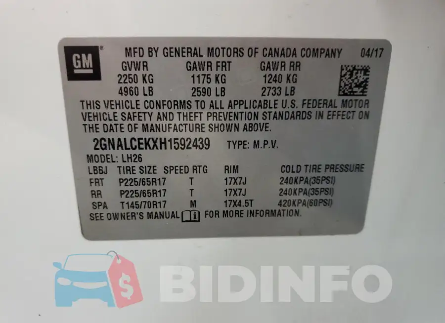 2GNALCEKXH1592439 Photo# 14