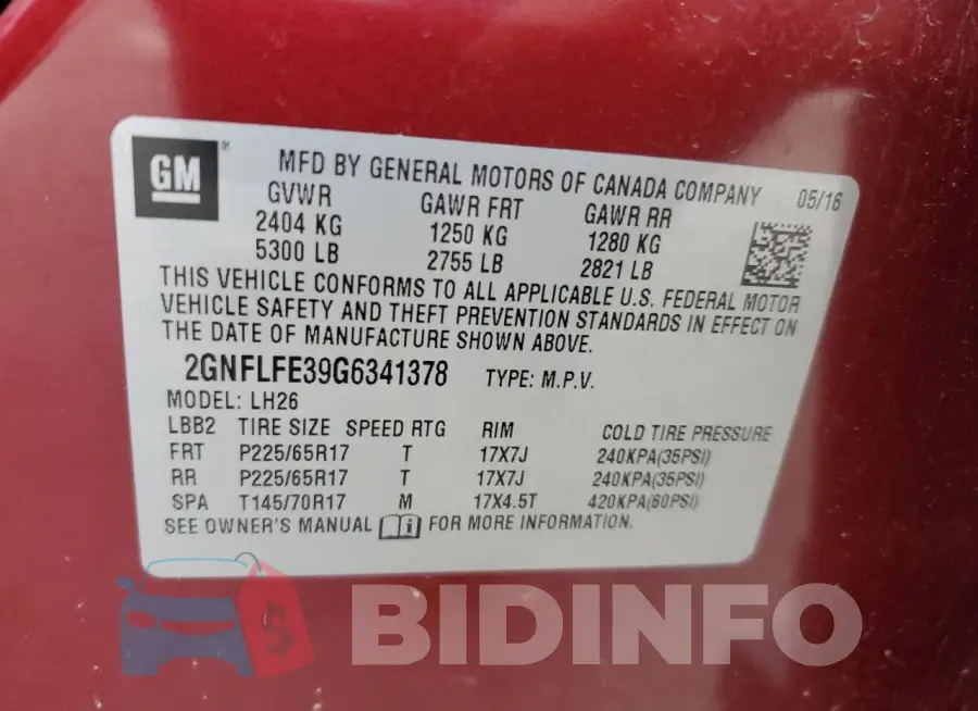 2GNFLFE39G6341378 Photo# 13