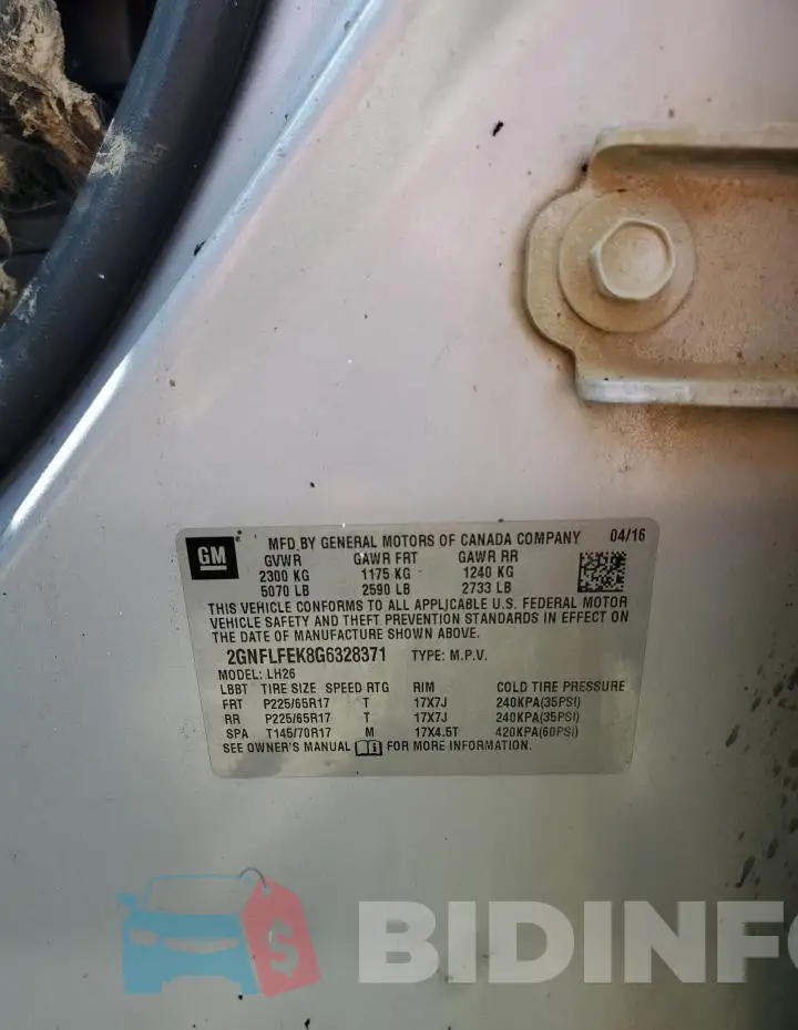 2GNFLFEK8G6328371 Photo# 13